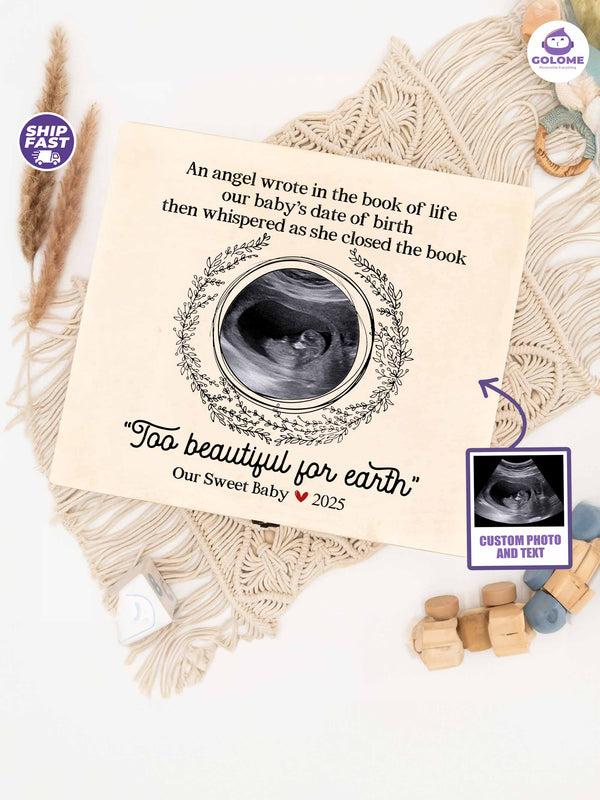Personalized Baby Memorial Wooden Keepsake Box – Too Beautiful for Earth