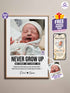 Personalized Baby Poster – “Never Grow Up” Lyric Print – Custom Photo Keepsake