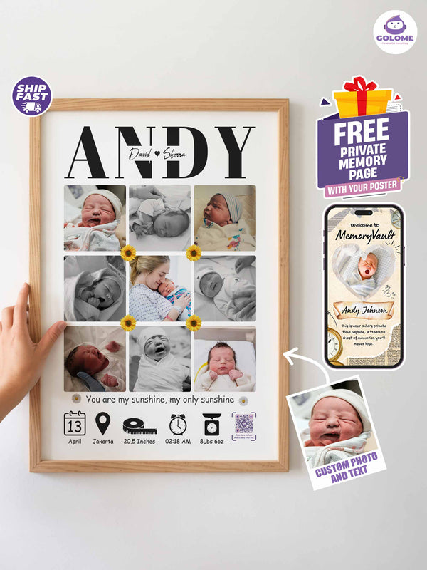 Baby Collage Poster – Personalized Photo & Birth Stats Wall Art