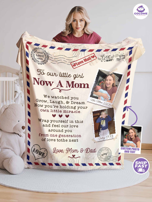 To Our Little Girl Now A Mom Blanket – Personalized Photo & Text | Message Blanket from Parents
