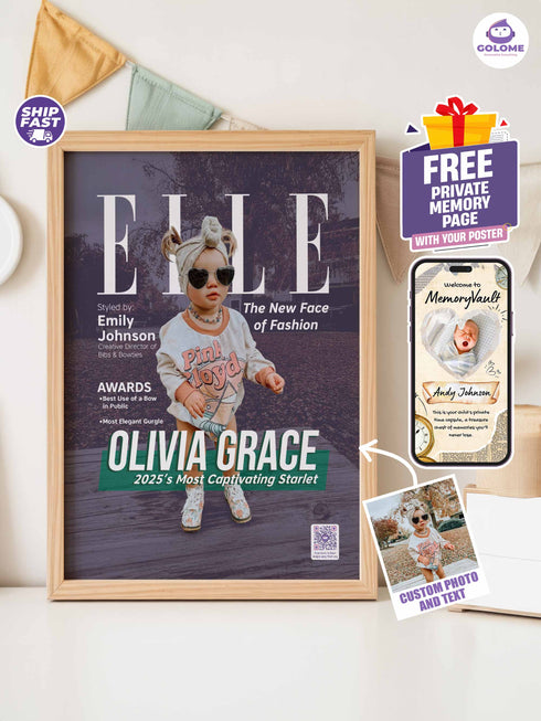 Baby Style Magazine Poster or Canvas – Custom Photo & Text – Luxury Baby Wall Art