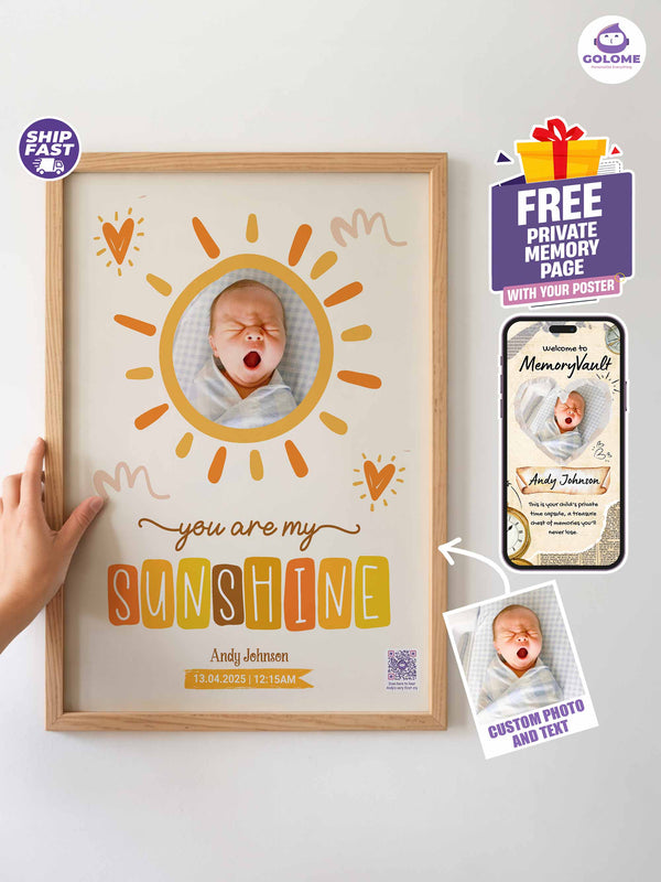 Personalized Baby Poster – “You Are My Sunshine” Print – Custom Photo Keepsake