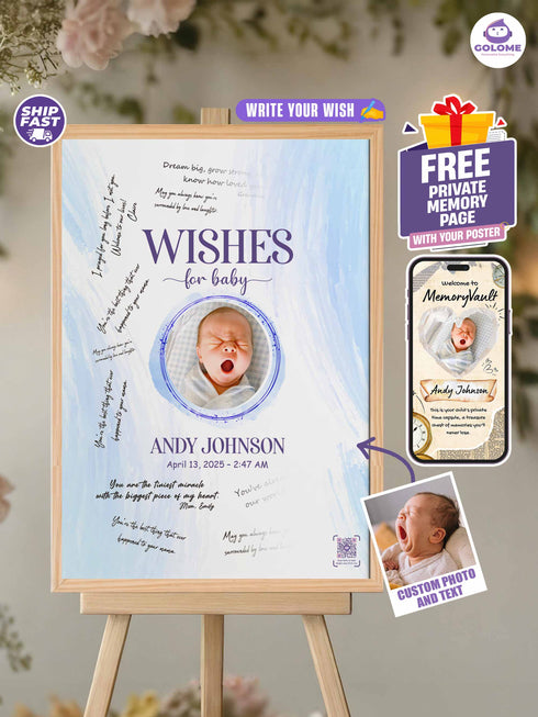 Personalized Wishes for Baby Poster – Custom Photo & Text – Baby Shower Guestbook Keepsake