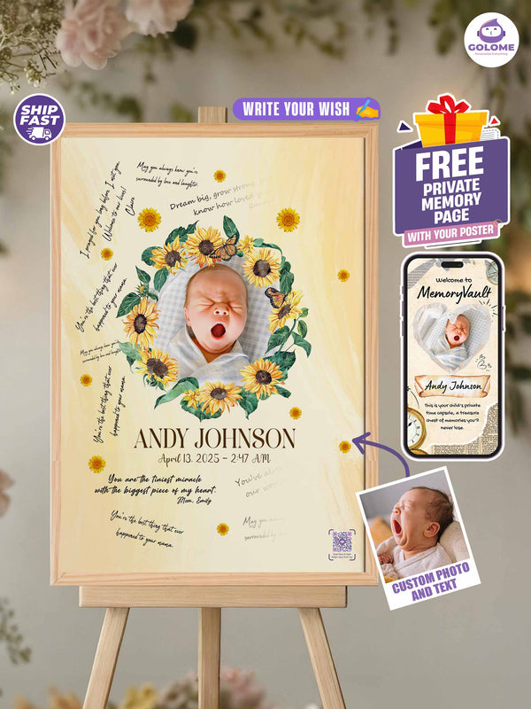 Personalized Wishes for Baby Poster – Custom Photo & Text – Baby Shower Guestbook Keepsake with Bible Verse