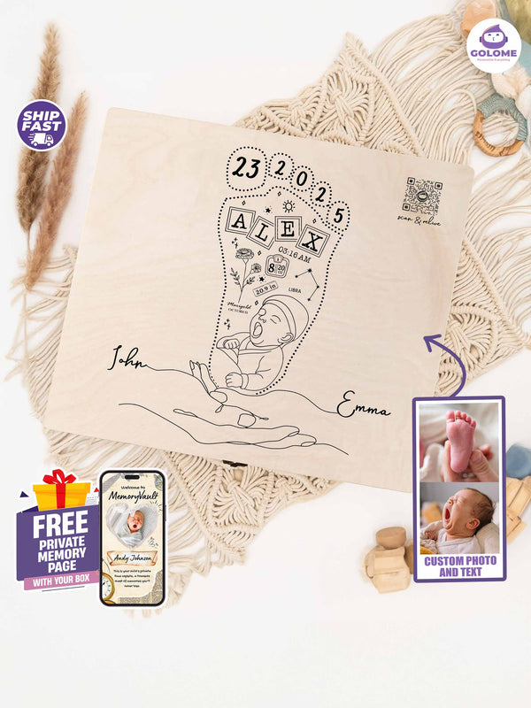 Personalized Baby Footprint Memory Box with Birth Details