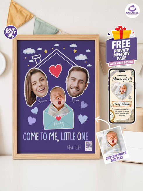 Personalized Family Baby Poster – “Come to Me, Little One” Christian Nursery Wall Art