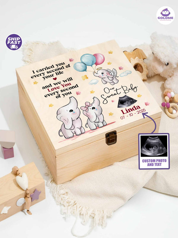 Personalized Baby Memorial Wooden Box – Our Sweet Baby Elephant Design