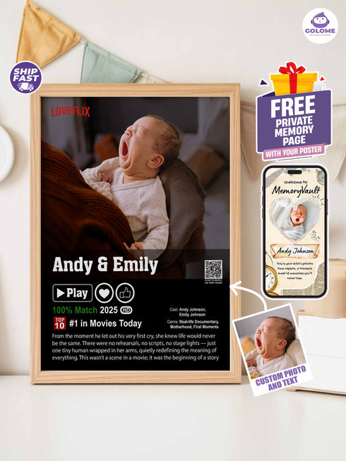 Baby Movie Poster – Custom Photo & Text – Funny Loveflix Style Canvas or Print