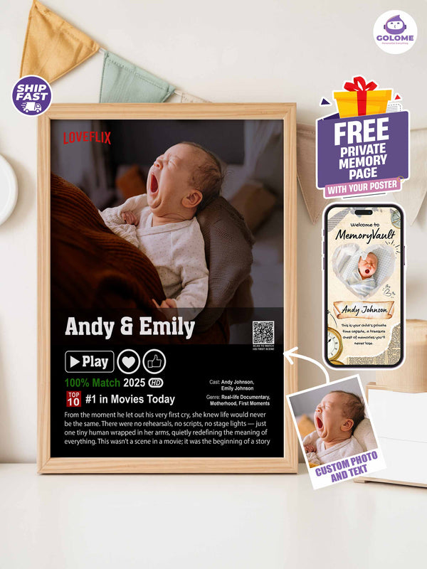 Baby Movie Poster – Custom Photo & Text – Funny Loveflix Style Canvas or Print