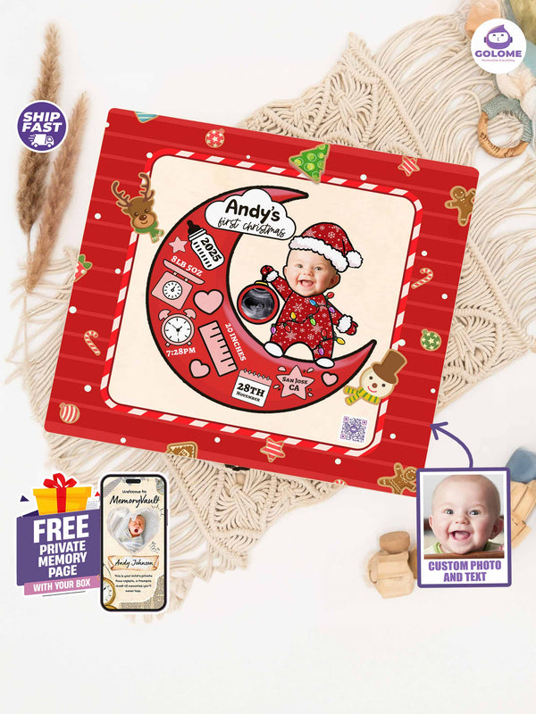 Baby’s First Christmas Memory Box – Personalized Keepsake | Custom Photo, Name & Birth Details