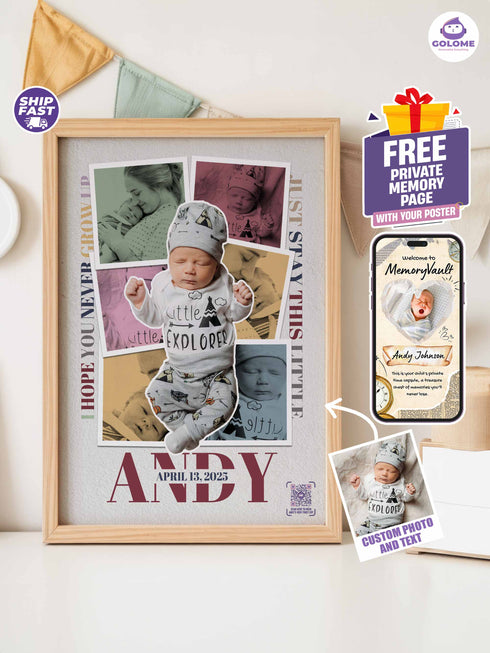 Personalized Baby Photo Collage Poster – “Never Grow Up” Lyric Print – Custom Keepsake (Copy)