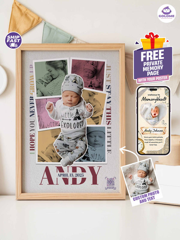 Personalized Baby Photo Collage Poster – “Never Grow Up” Lyric Print – Custom Keepsake (Copy)