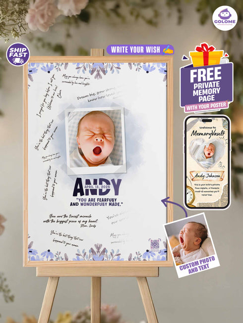Personalized Wishes for Baby Poster – Custom Photo & Text – Baby Shower Guestbook Keepsake with Bible Verse