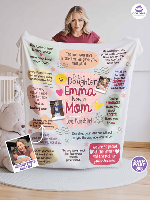 To Our Daughter Blanket – Personalized Photo Gift | Now a Mom Message Blanket from Parents