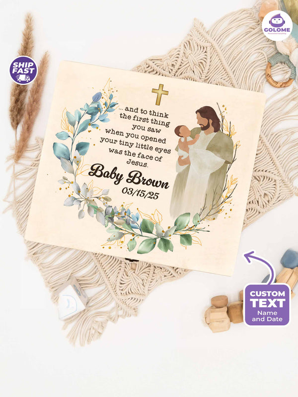 Baby Memorial Box – Personalized Name & Date | Faith Keepsake “Face of Jesus”