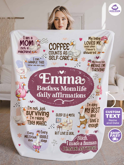 Silly Goose Momlife Blanket – Personalized Name | Funny Affirmations Gift for Moms