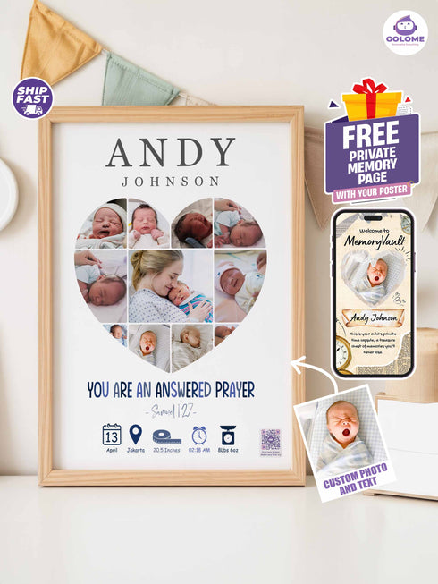 Heart Collage Baby Birth Poster – Personalized Newborn Print with Verse