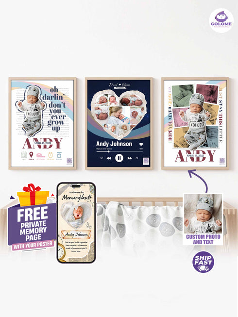 Baby Poster Bundle – Personalized Nursery Wall Art with Custom Photo & Name