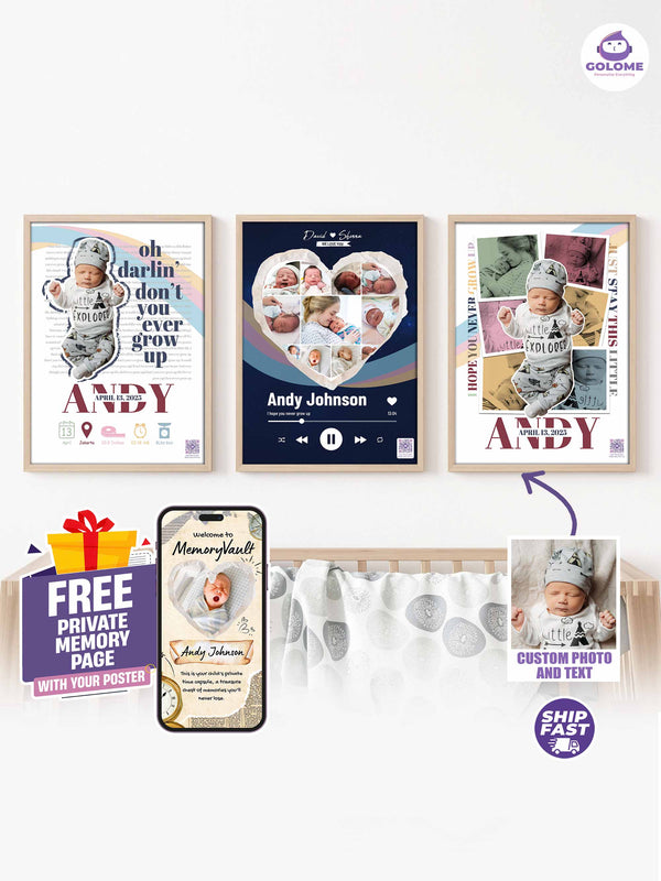 Baby Poster Bundle – Personalized Nursery Wall Art with Custom Photo & Name