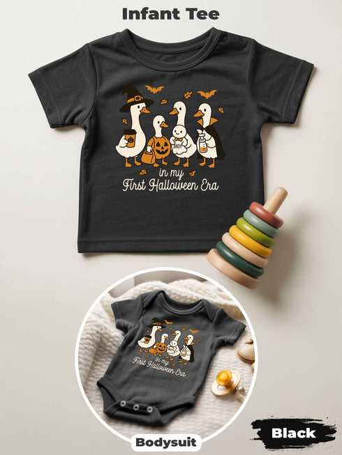 Personalized Baby “First Halloween Era” Outfit – Custom Goose Family Bodysuit & Infant Tee