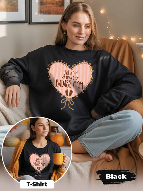 Just a Girl, Now a Badass Mom Sweatshirt – Personalized Photo & Text | New Mom Gift