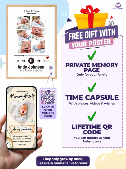 Personalized Baby Photo Collage Poster – Music Player Design – Custom Multi-Photo Keepsake (4 Color Options)