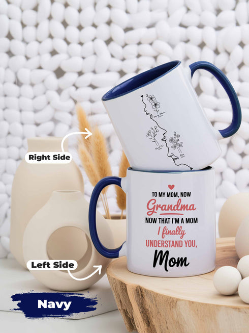 Personalized Grandma Mug from Daughter – Custom 3 Generation Faces & Birth Month Flowers – “Now That I’m a Mom, I Finally Understand You” Gift for Mom & Grandma