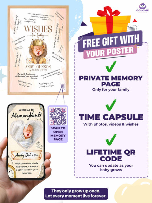 Personalized Wishes for Baby Poster – Custom Photo & Text – Baby Shower Guestbook Keepsake with QR MemoryVault