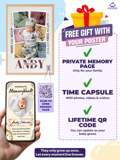 Personalized Baby Photo Collage Poster – “Never Grow Up” Lyric Print – Custom Keepsake (Copy)