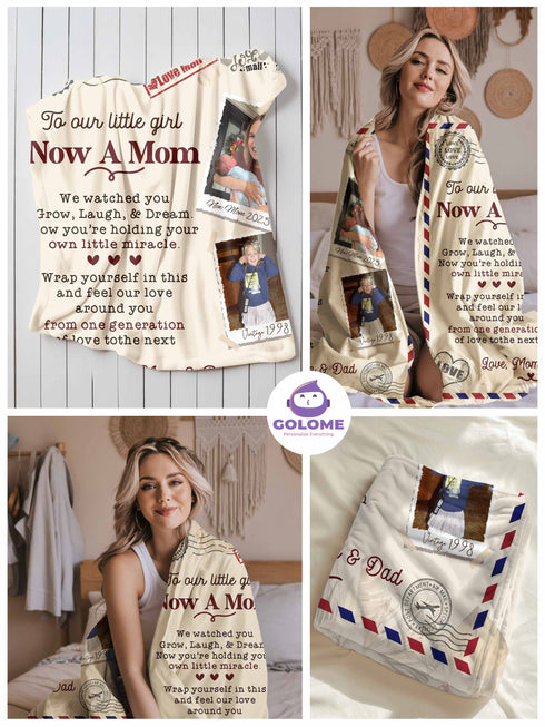 To Our Little Girl Now A Mom Blanket – Personalized Photo & Text | Message Blanket from Parents