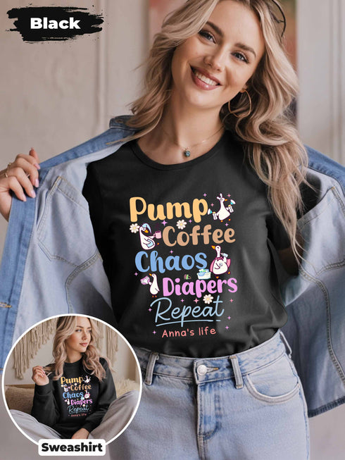 Silly Goose Mom Shirt – Pump Coffee Chaos Diapers Repeat – Funny Custom Tee