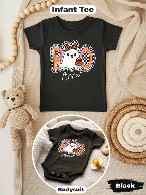 Personalized Baby “BOO” Bodysuit – Cute Halloween Ghost Outfit with Custom Name
