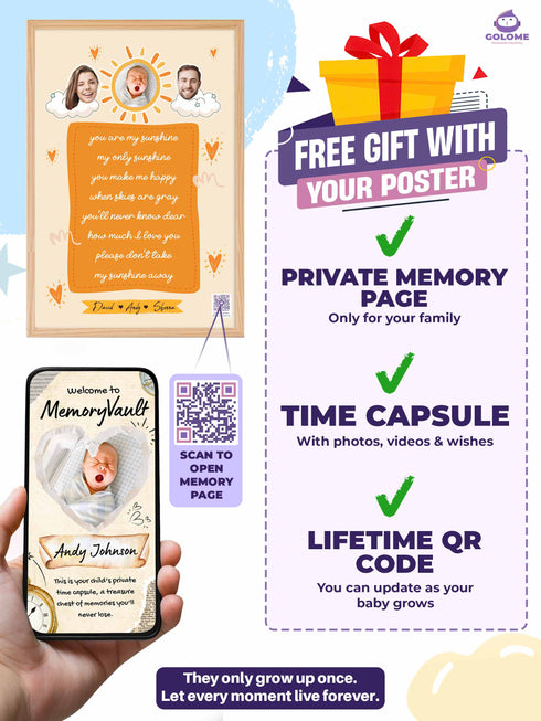 Personalized Family Baby Poster – “You Are My Sunshine” Lyric Print – Custom Photo Keepsake