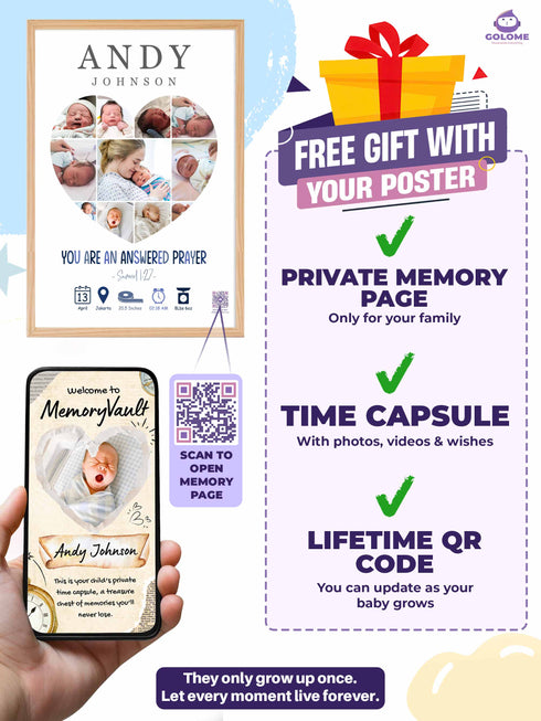 Heart Collage Baby Birth Poster – Personalized Newborn Print with Verse