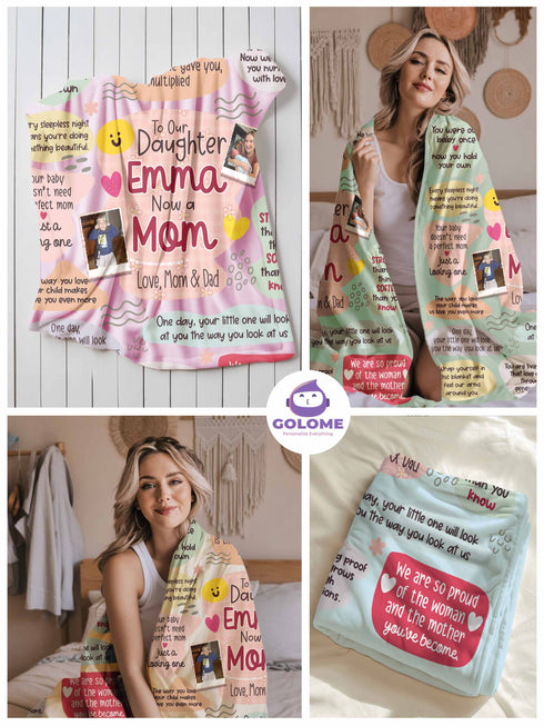 To Our Daughter Blanket – Personalized Photo Gift | Now a Mom Message Blanket from Parents