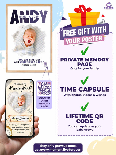 Personalized Baby Name & Birth Date Poster – Christian Nursery Wall Art with Psalm 139:14