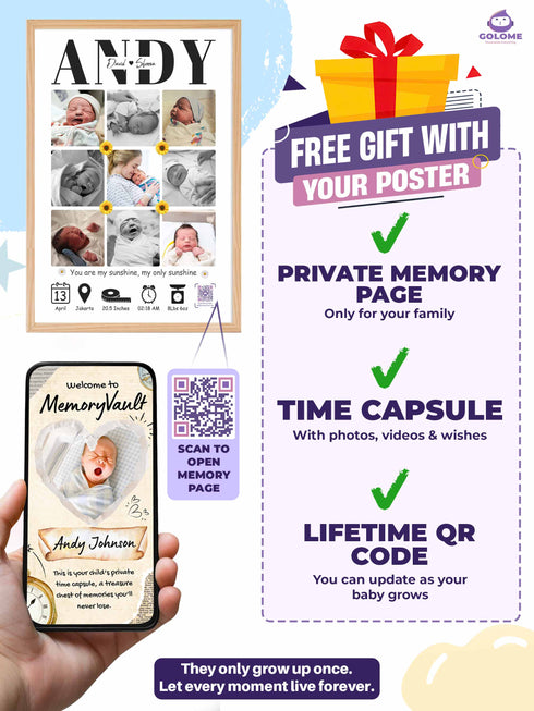 Baby Collage Poster – Personalized Photo & Birth Stats Wall Art