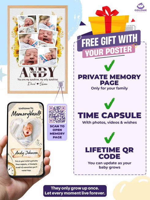 Personalized Sunflower Baby Photo Collage Poster – Custom Multi-Photo Keepsake with Quote