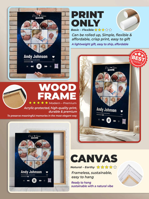 Personalized Baby Photo Collage Poster – Music Player Heart Design – Custom Keepsake