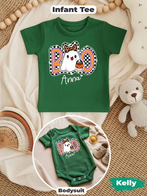 Personalized Baby “BOO” Bodysuit – Cute Halloween Ghost Outfit with Custom Name
