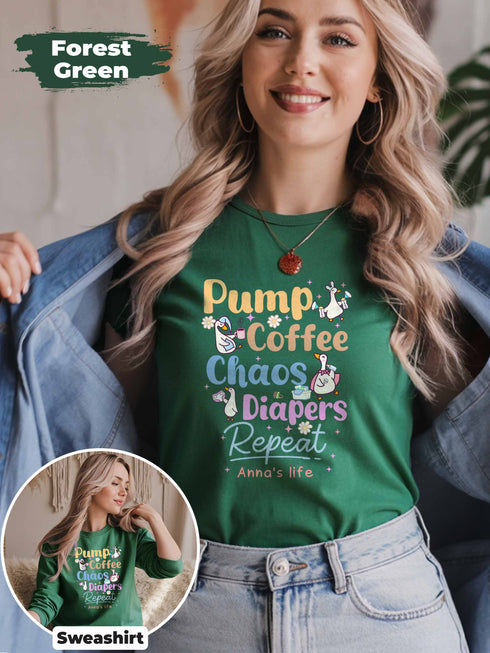Silly Goose Mom Shirt – Pump Coffee Chaos Diapers Repeat – Funny Custom Tee