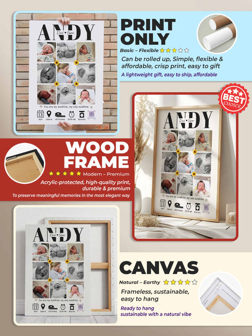 Baby Collage Poster – Personalized Photo & Birth Stats Wall Art