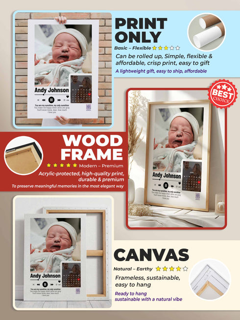Personalized Baby Photo Poster – Music Player Design with Calendar – Custom Keepsake