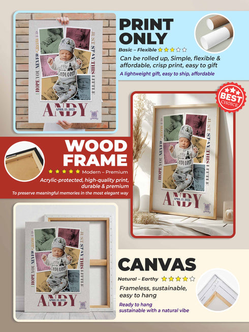 Personalized Baby Photo Collage Poster – “Never Grow Up” Lyric Print – Custom Keepsake (Copy)