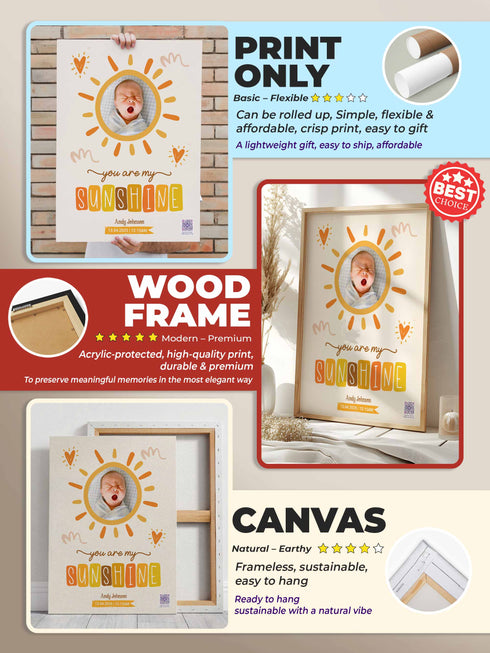 Personalized Baby Poster – “You Are My Sunshine” Print – Custom Photo Keepsake