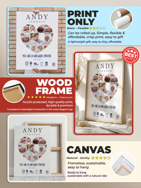 Heart Collage Baby Birth Poster – Personalized Newborn Print with Verse