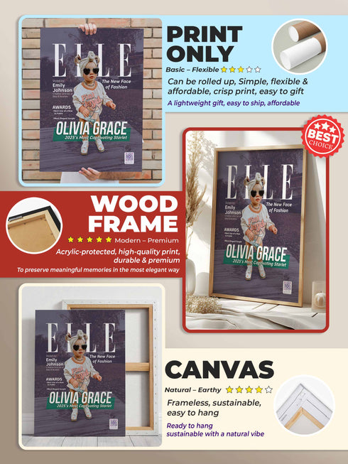 Baby Style Magazine Poster or Canvas – Custom Photo & Text – Luxury Baby Wall Art