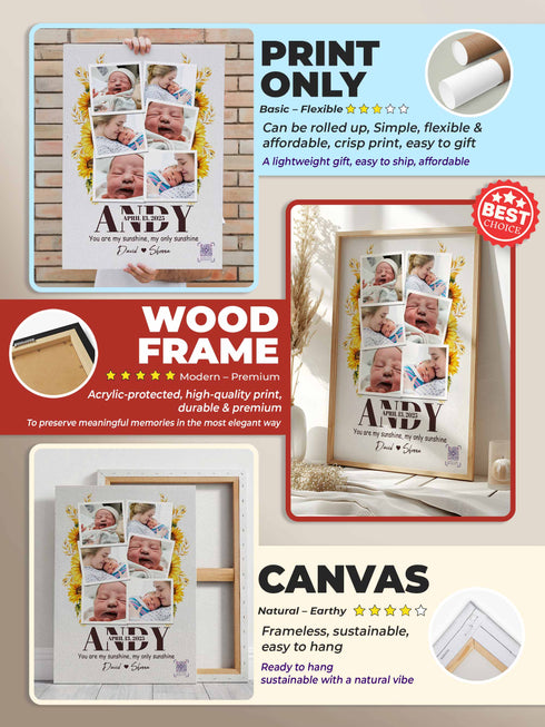 Personalized Sunflower Baby Photo Collage Poster – Custom Multi-Photo Keepsake with Quote