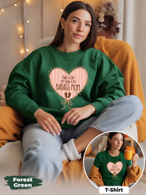 Just a Girl, Now a Badass Mom Sweatshirt – Personalized Photo & Text | New Mom Gift