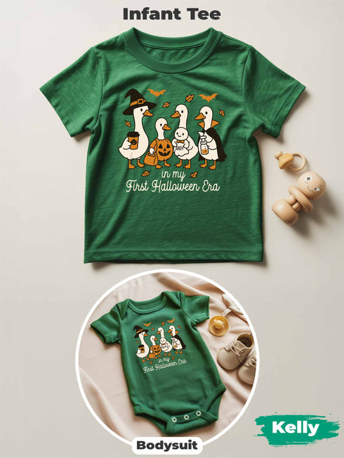 Personalized Baby “First Halloween Era” Outfit – Custom Goose Family Bodysuit & Infant Tee
